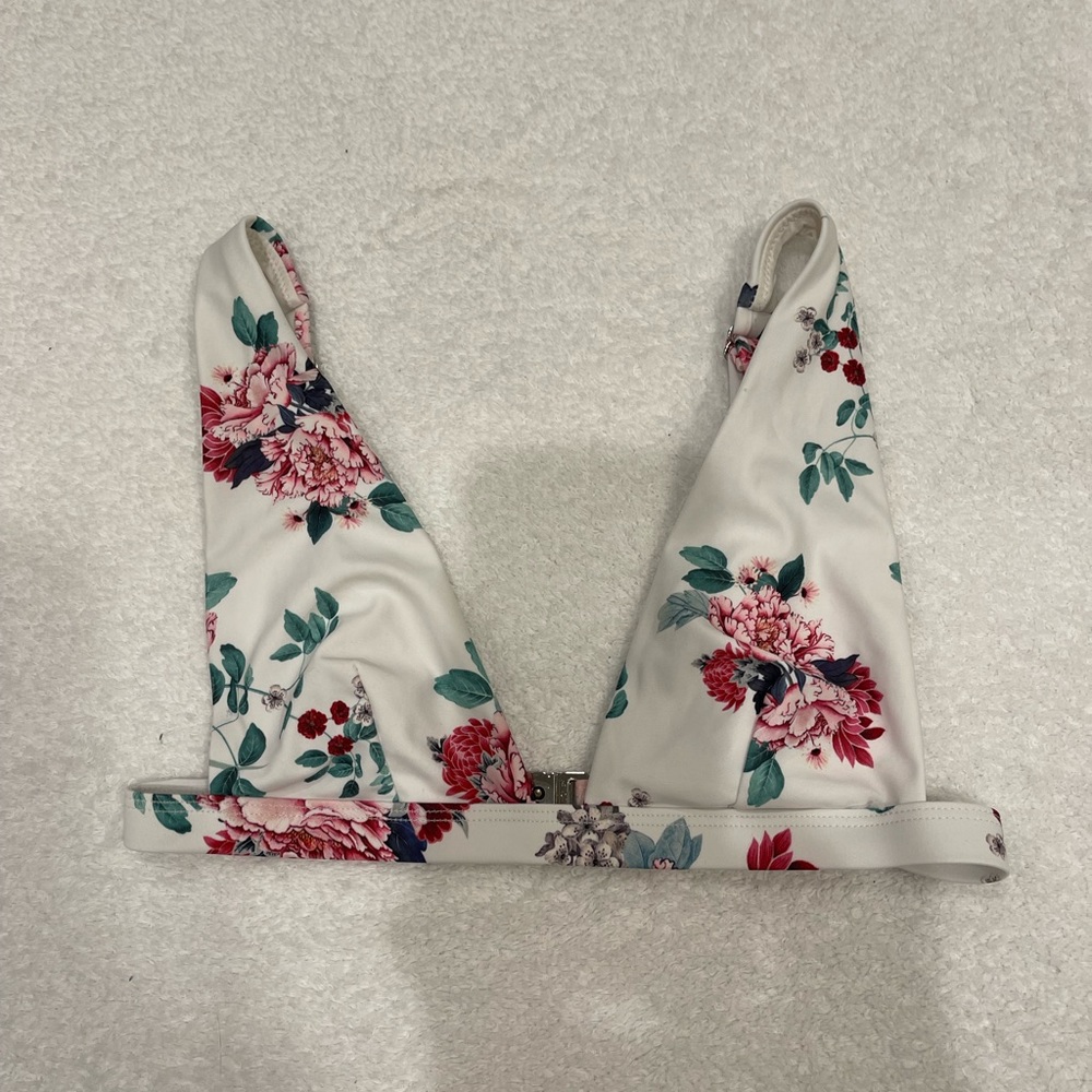 White pink and blue flower swim top